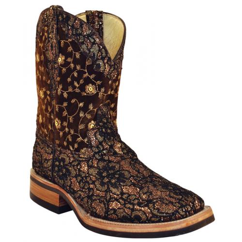 Ferrini Ladies 62793-38 Gold Cool Floral Leather Cowgirl Boots